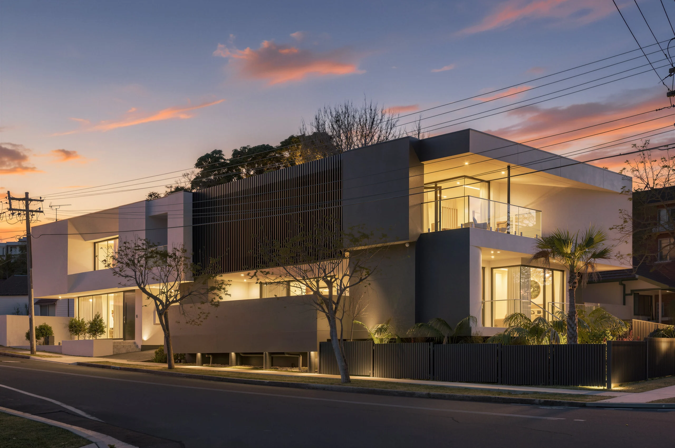 Completed Gladesville duplex exterior at twilight